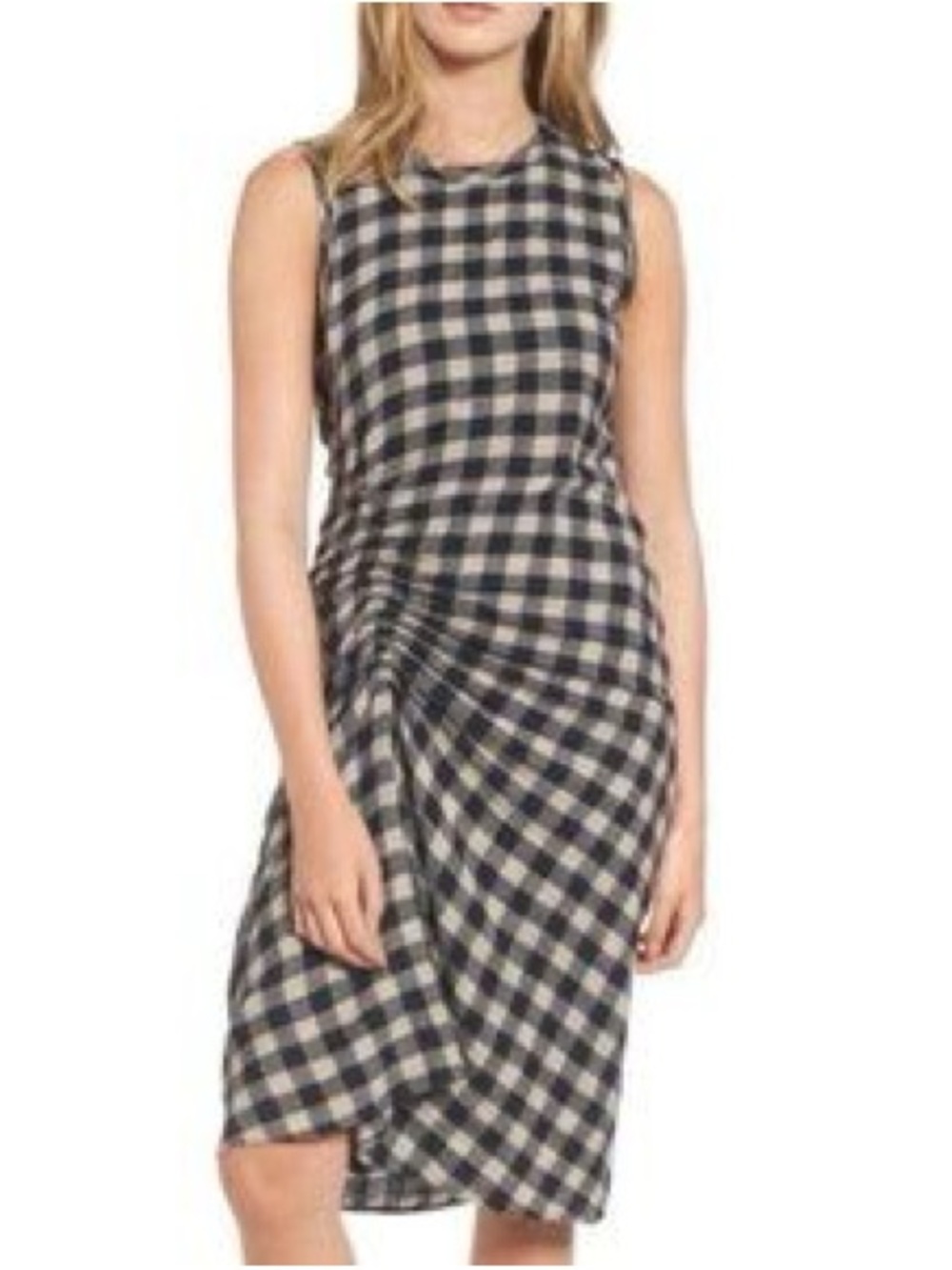 James Perse Black and White Gingham Sleeveless Sheath Dress